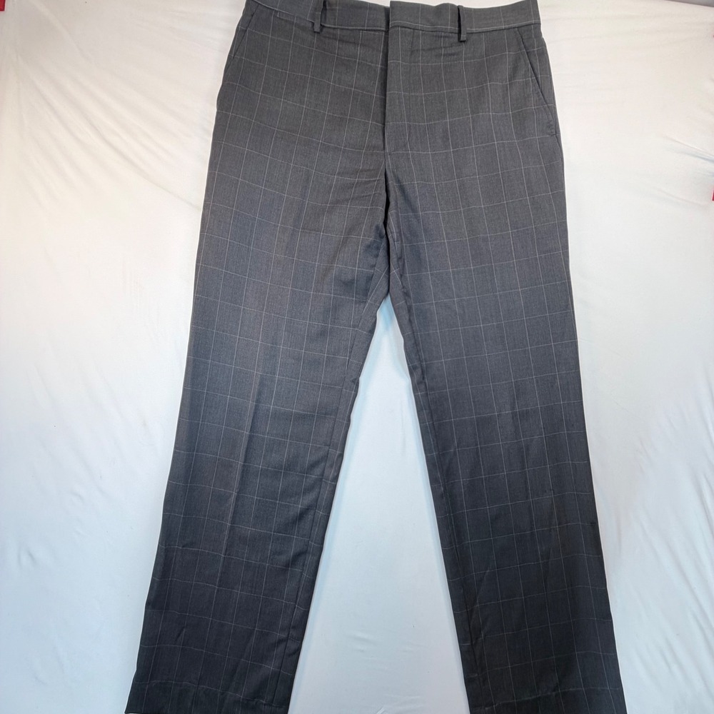 JOE Joseph Abboud Men's 36x32 Gray Windowpane 100% Wool Dress Pants Trousers